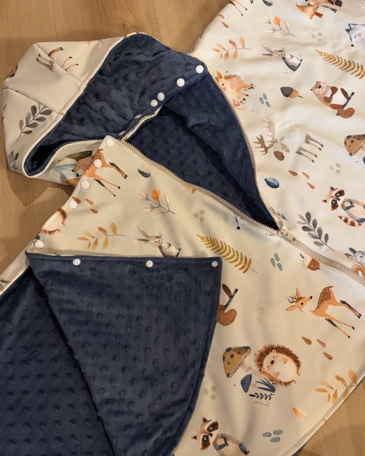 Car seat poncho lined with navy Minky